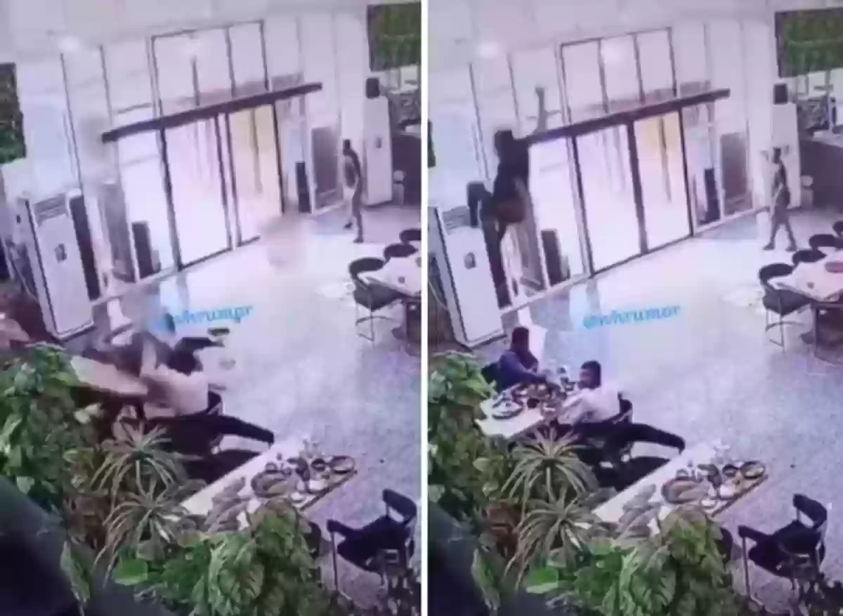 لحظة سقوط رجل من مبنى مرتفع على شخص