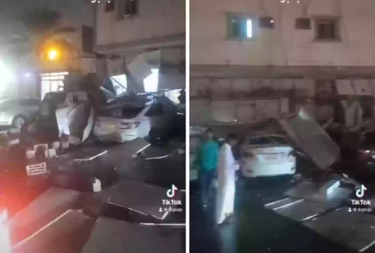 سقوط واجهة محلات على سيارات في الرياض